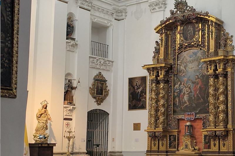 Los Jesuitas, iglesia Barroca_10 Siglo XVIII, Retablo barroco, lienzo del Bautismo de Cristo por San Juan Bautista, por Alonso de Arco (1.702).Iglesia de San Ildefonso